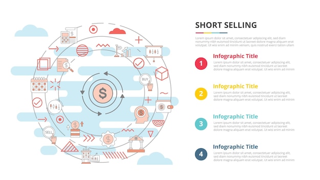 Концепция коротких продаж для инфографического шаблона баннера с информацией из четырех пунктов списка
