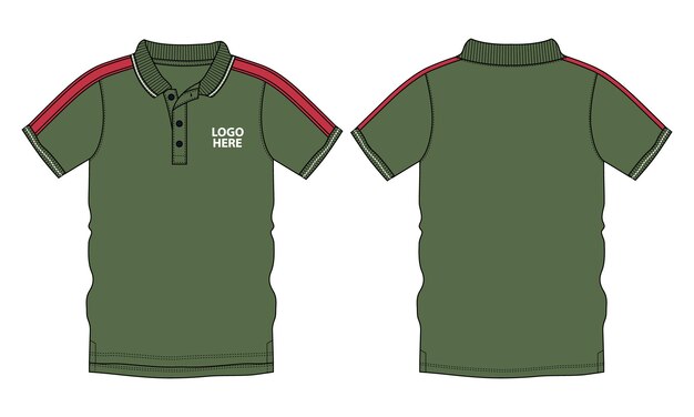 Short Sleeve Polo Shirt Technical Fashion flat sketch vector illustration green Color Template