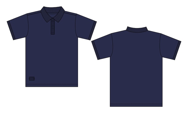 Short Sleeve polo shirt Technical fashion flat sketch vector illustration navy color template