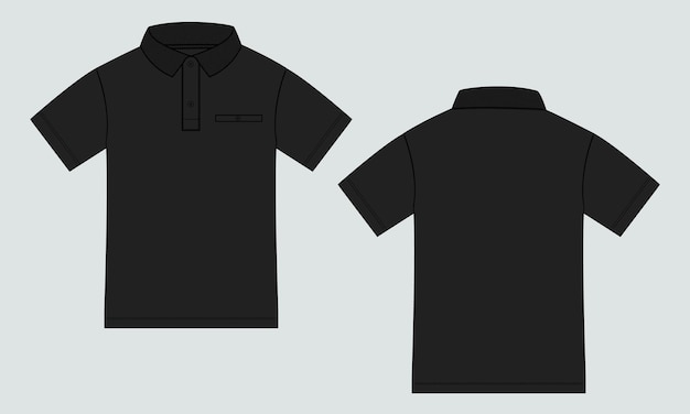 Рубашка поло с коротким рукавом векторная иллюстрация шаблон черного цвета спереди и сзади