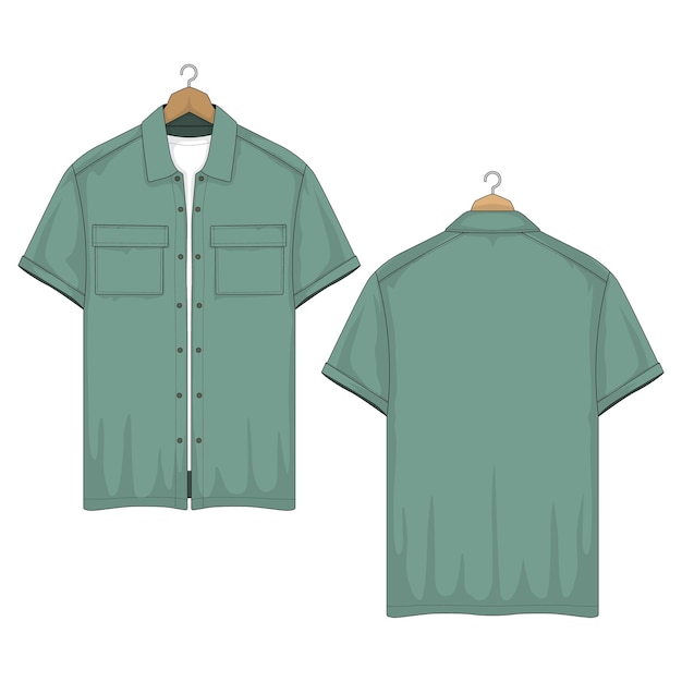 Vector short sleeve shirt mockup front and back view. vector illustration