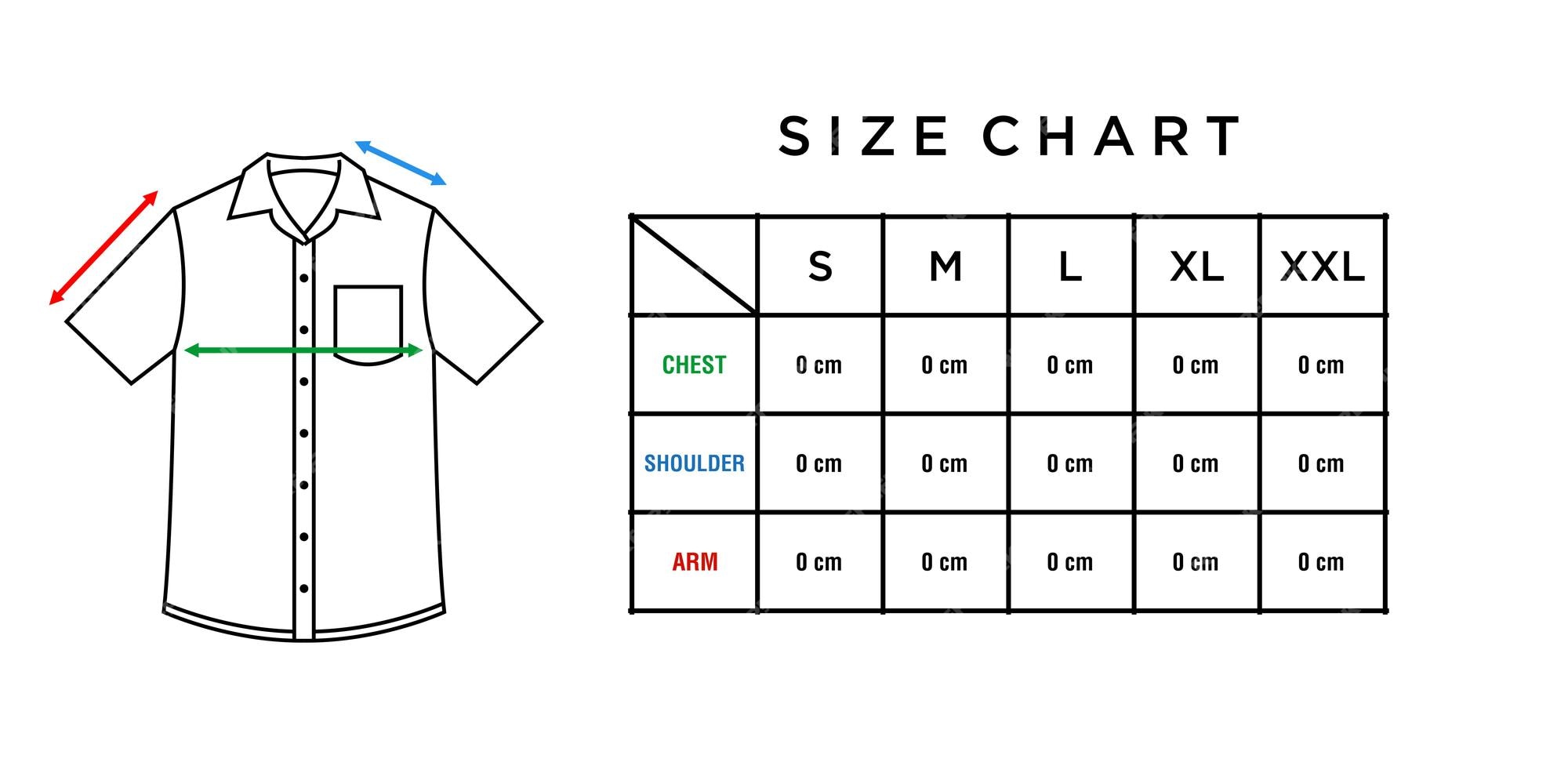 Premium Vector | Short sleeve shirt with button and collar sizing chart ...