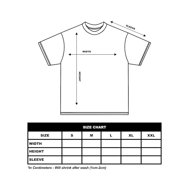 Vector short sleeve t shirt size chart technical drawing fashion flat sketch vector illustration