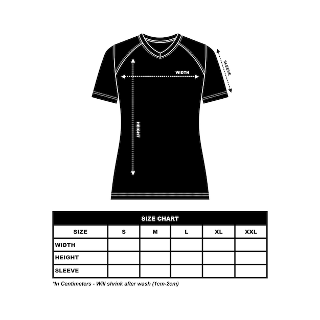 Short sleeve t shirt Size Chart woman round square and V neck flat sketch vector illustration