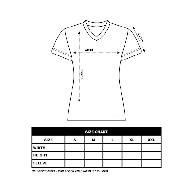 Short sleeve t shirt Size Chart woman round square and V neck technical drawing fashion flat sketch vector illustration