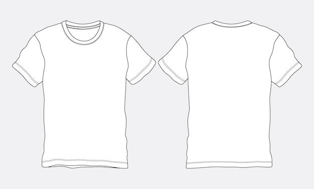 Short sleeve t shirt technical drawing fashion flat sketch vector illustration template