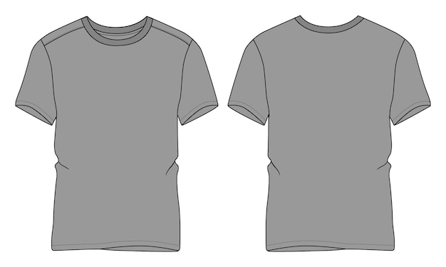 Short sleeve T shirt technical fashion flat sketch vector illustration grey color template