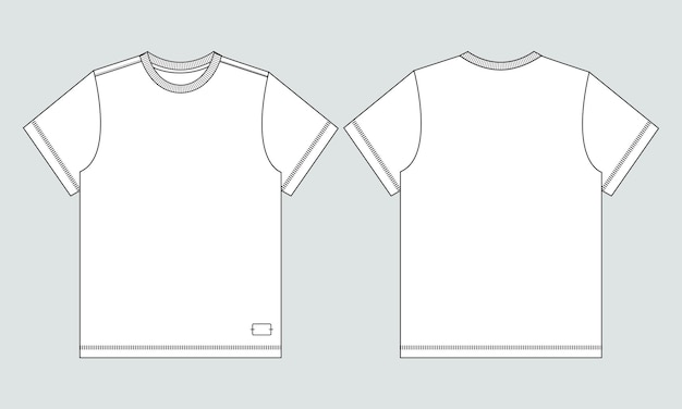 ベクトル 半袖tシャツテクニカルファッションフラットスケッチベクトルイラストテンプレート正面図と背面図