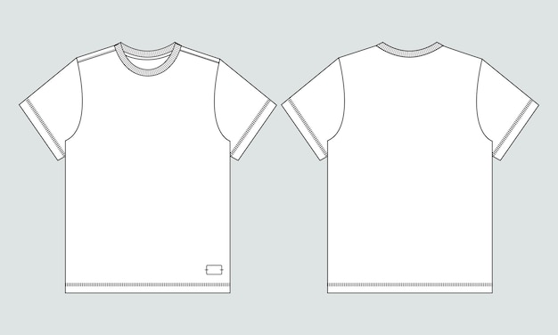 short sleeve t shirt technical fashion flat sketch vector illustration template front and back views