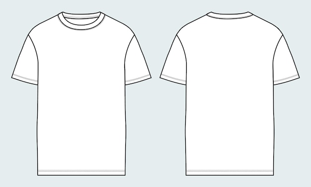 半袖Tシャツテクニカルファッションフラットスケッチベクトルイラストテンプレート