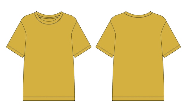 Vector short sleeve t shirt technical fashion flat sketch vector illustration yellow color template