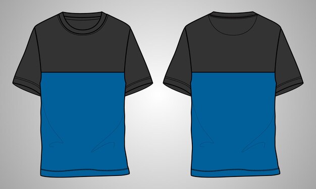 Modello di illustrazione vettoriale tshirt manica corta con taglio petto e cucito