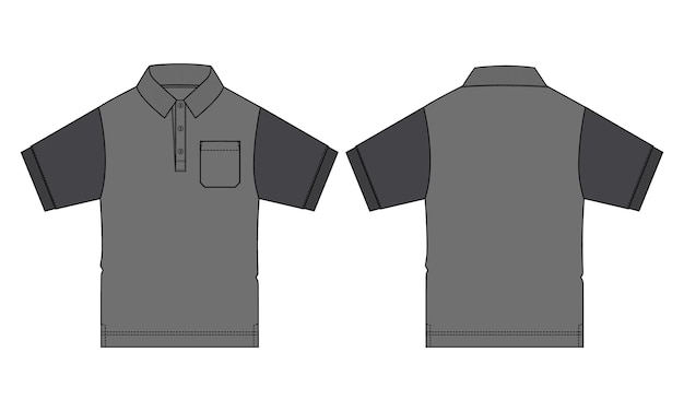 Vector short sleeve with pocket polo shirt vector illustration template front and back views