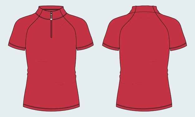 Maglia da ciclismo manica corta con zip corta illustrazione vettoriale modello di colore rosso