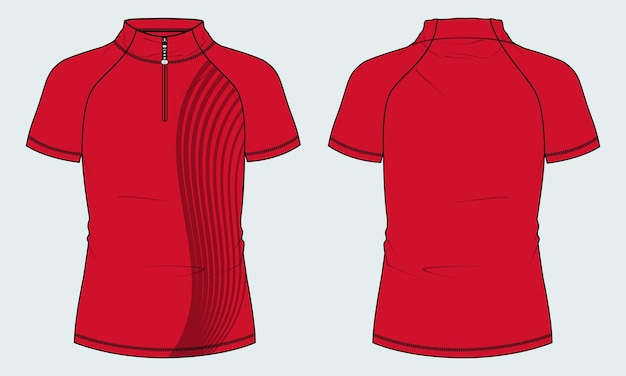 Maglia da ciclismo manica corta con zip corta illustrazione vettoriale modello di colore rosso