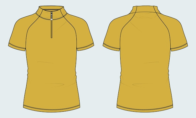 Short sleeve with short zip soccer cycling jersey vector illustration yellow color template