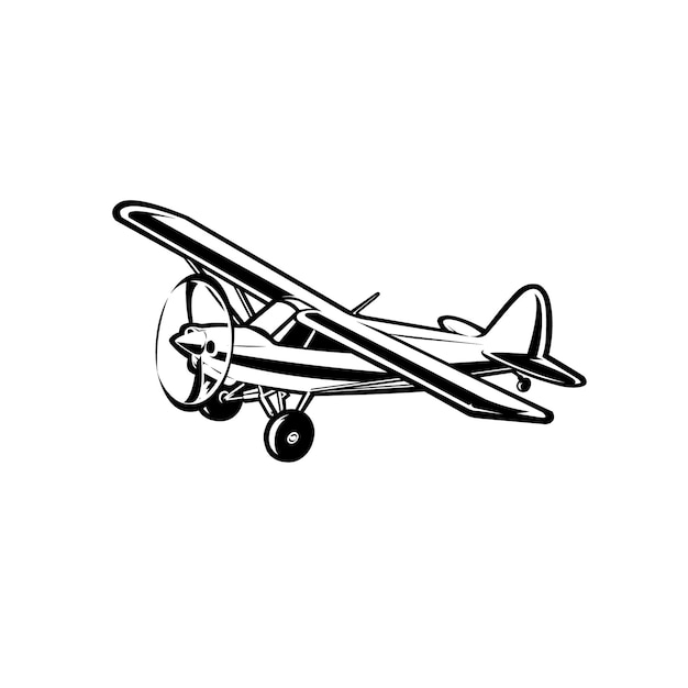 Vector short takeoff and landing stol plane aircraft vector art illustration monochrome small aircraft