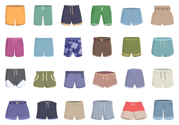 Vector shorts icons set cartoon vector pants uniform fitness male