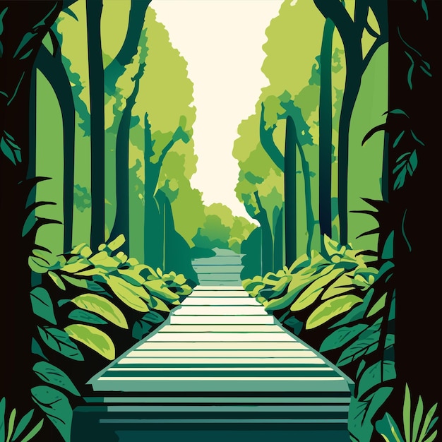 Vector shot of a concrete pathway with green plants on the sides vector illustration