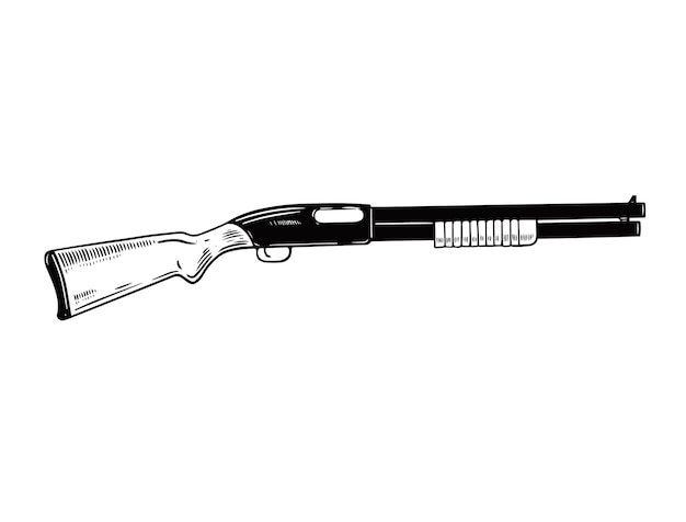 Shotgun weapon hand drawn black color vector illustration isolated on white background vintage style