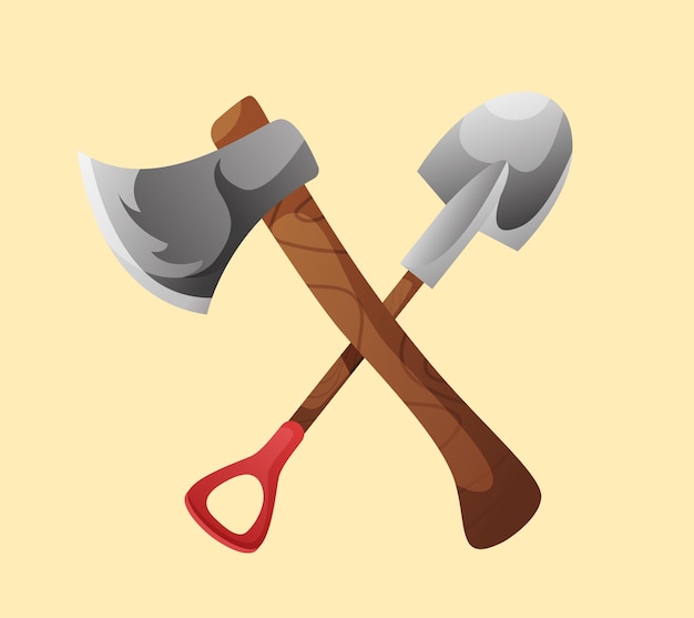 Vector shovel and axe camping equipment vector illustration