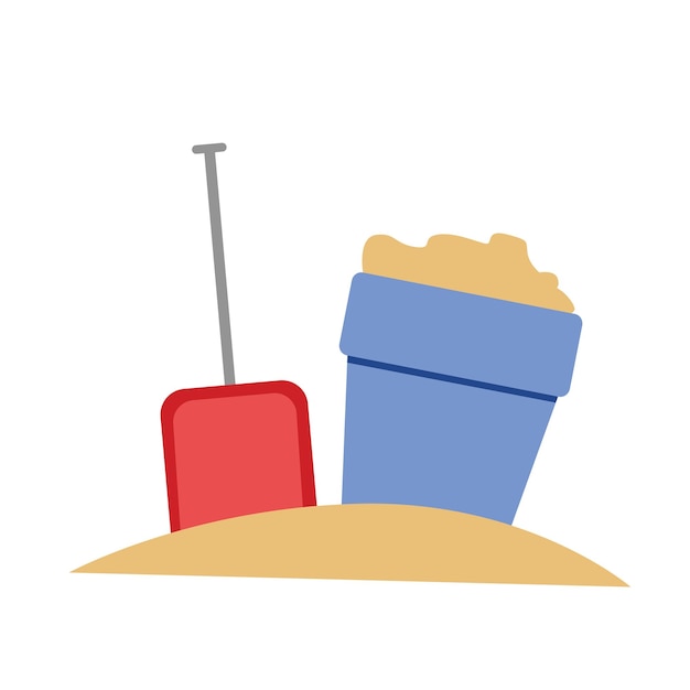 Vector shovel and bucket on sand