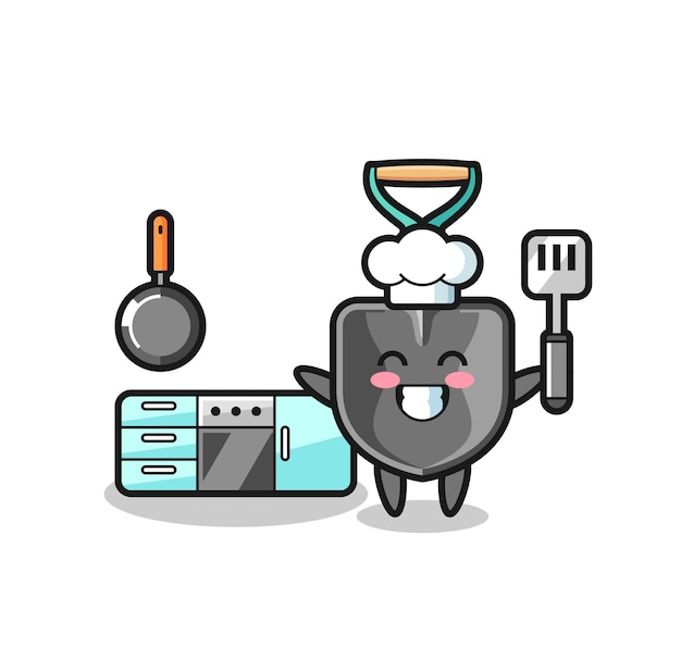 L'illustrazione del personaggio della pala come chef sta cucinando, design carino