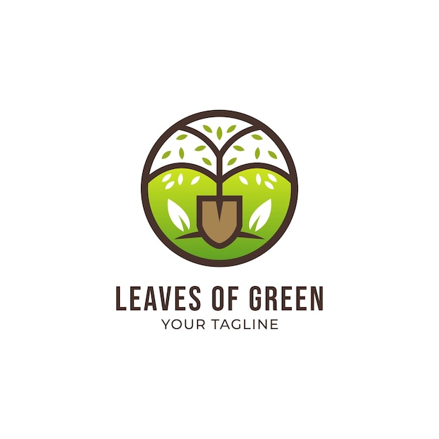 Vector shovel and green tree icon logo design