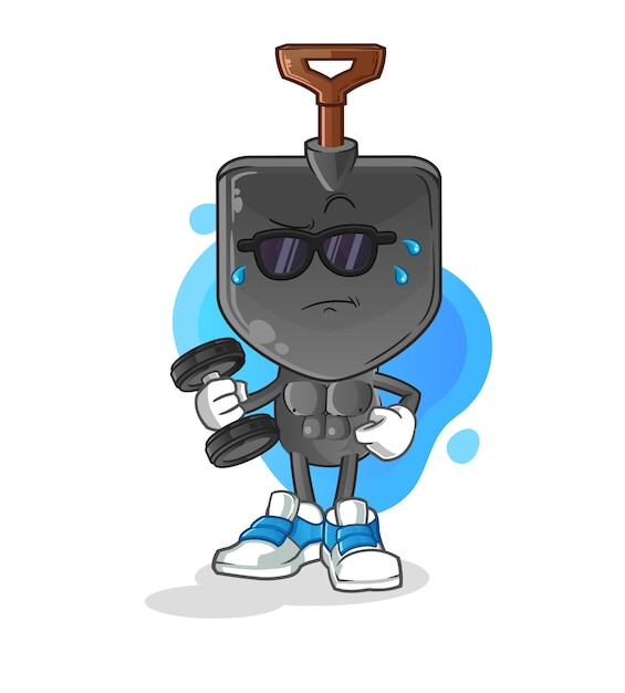 Shovel head cartoon lifting dumbbell vector. cartoon character