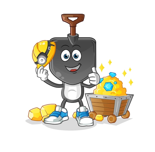 Shovel head cartoon miner with gold character cartoon vector