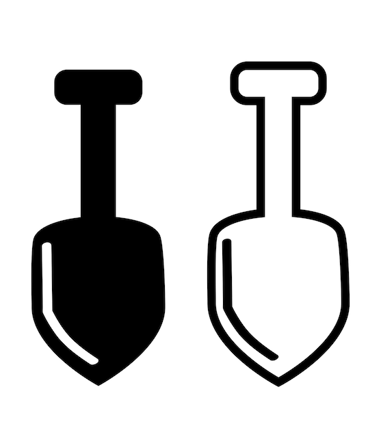 Shovel or scoop simple set vector icon silhouette and outline