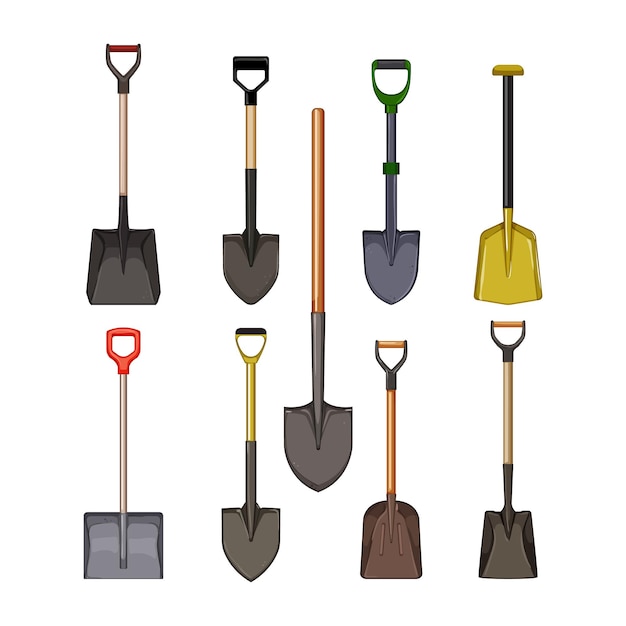 Shovel tool set cartoon vector illustration