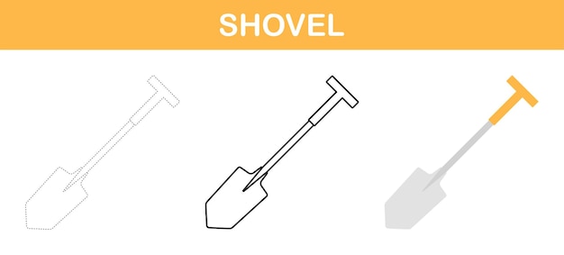 Shovel tracing and coloring worksheet for kids