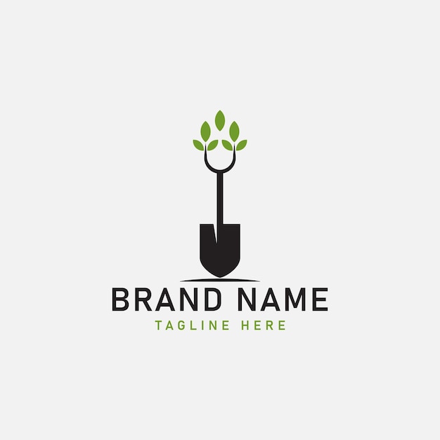 Shovel tree leaf spade nature green logo vector illustration