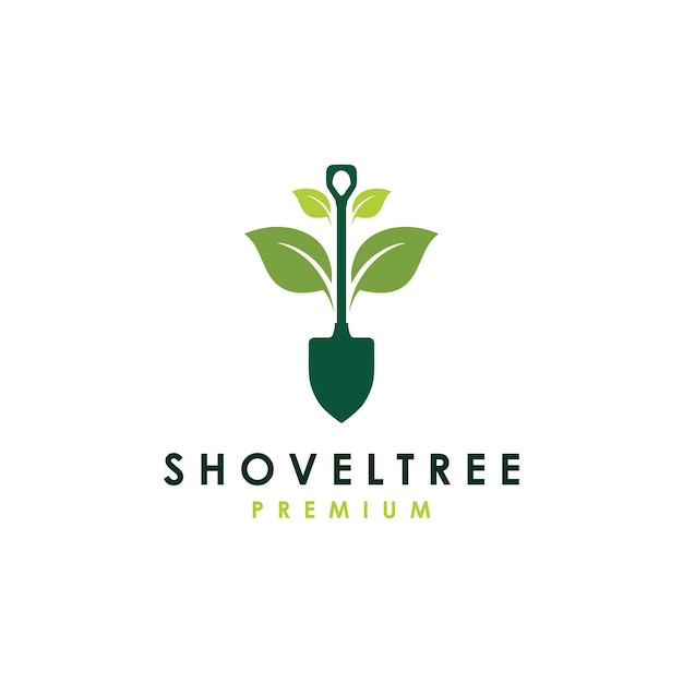 Shovel tree sprout garden leaf logo vector icon illustration