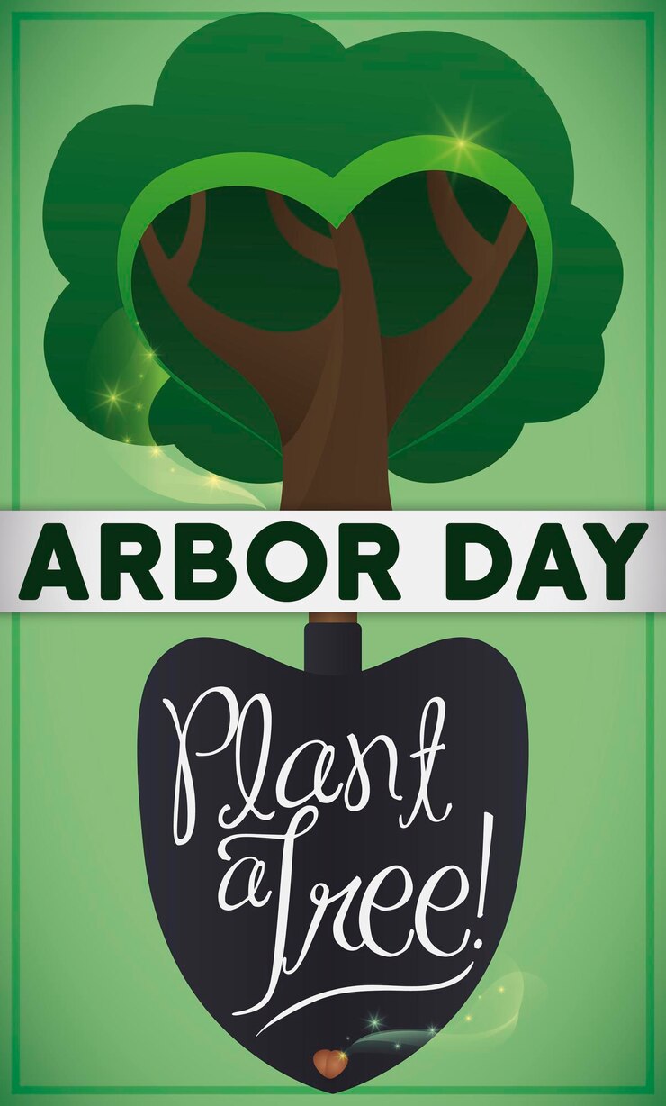 Vector shovel and a tree in the top of it planting a seed to celebrate arbor day promoting tree plantation