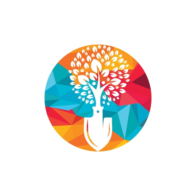 Shovel with human tree vector logo design