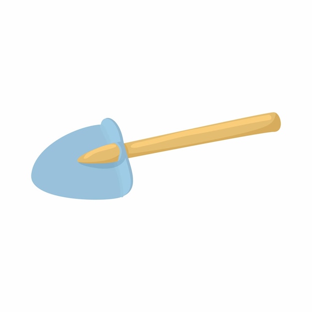 Shovel with wooden handle icon in cartoon style on a white background