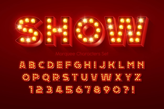 Show alphabet design, marquee, LED lamps letters and numbers. Swatch color control