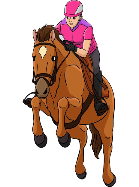 Show Jumping Cartoon Colored Clipart Illustration