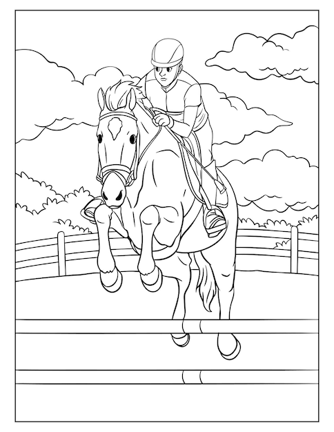 Show Jumping Coloring Page for Kids