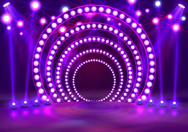 Show light podium purple background. Vector illustration