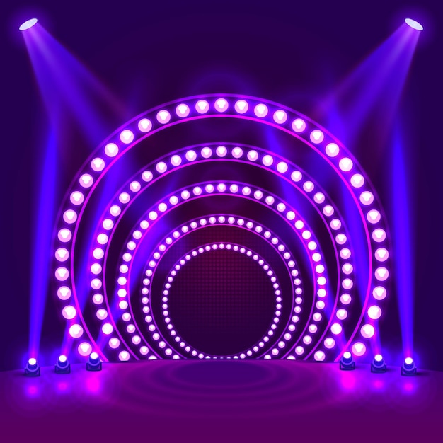 Show light podium purple background. Vector illustration