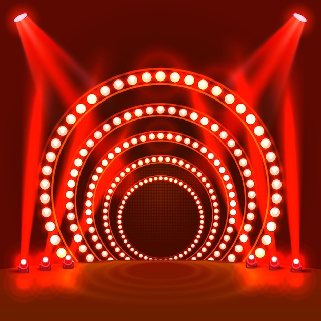 Vector show light podium red background. vector illustration