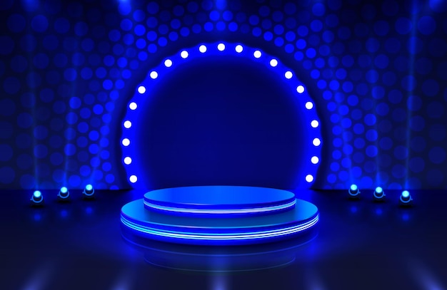 Vector show light, stage podium scene with for award ceremony on blue background