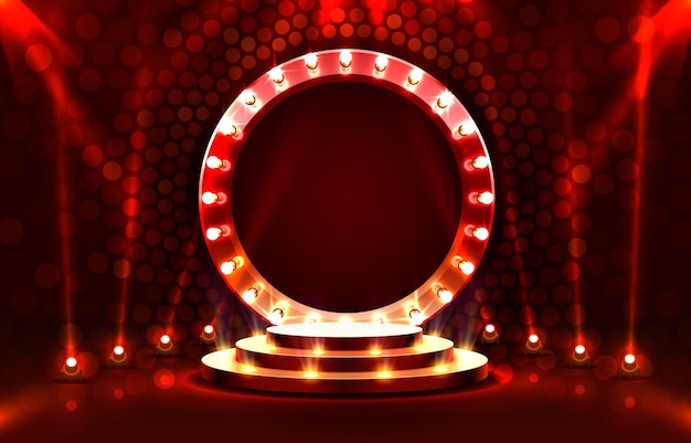 Show light stage podium scene with for award ceremony on red background vector