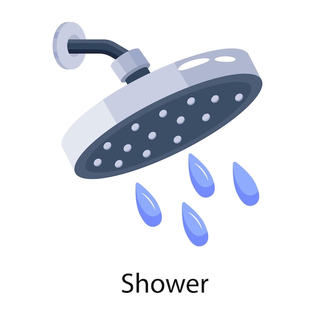 Vector a shower head with raindrops and the word shower on it