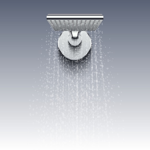 Vector shower head with water drops realistic . shower water splashing in bathroom