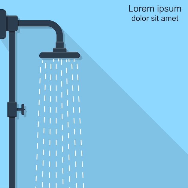 Vector shower water icon shower with long shadow flat design vector illustration background