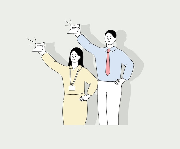 showing businessman and woman illustration set file confident reach boast Vector drawing